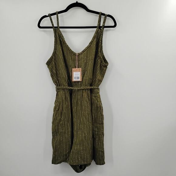 NWT Boden Grecian Playsuit Romper Green Metallic Gold Striped Pockets D0674 12 - Picture 4 of 7